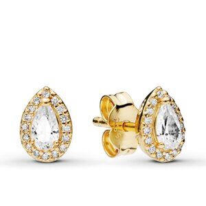 PANDORA Shine 14K Gold Plated CZ Sparkling Teardrop Halo Studs - New with Box
